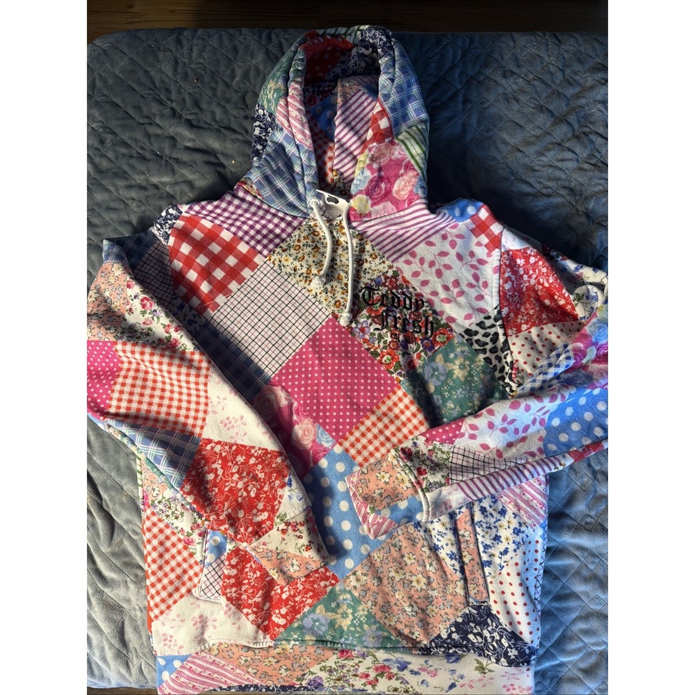 Teddy Fresh Patchwork Style Thick 100% Cotton Hoodie With Pockets Small